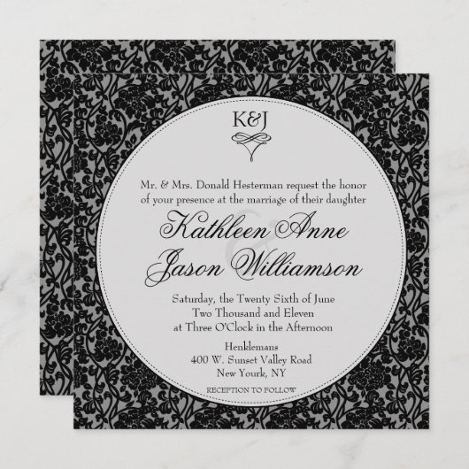 Gothic Floral Damask Monogram Weddenschap Kaart (Voorkant / Achterkant)