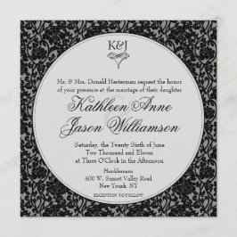 Gothic Floral Damask Monogram Weddenschap Kaart