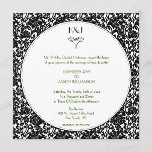 Gothic Floral Damask Monogram Weddenschap Kaart
