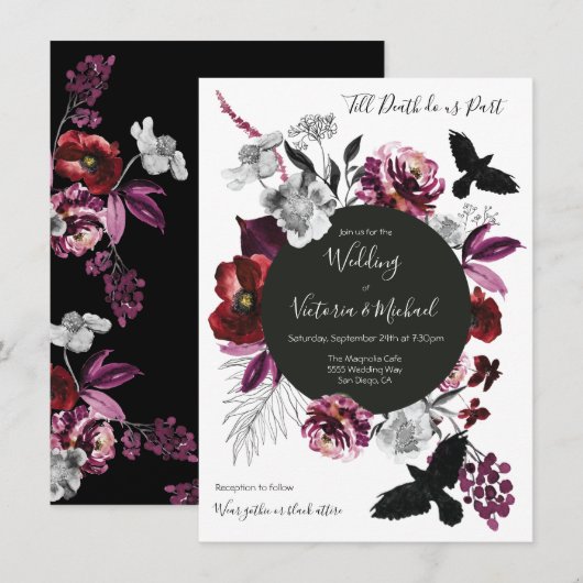Gothic Floral Dark & Moody Wedding Kaart (Voorkant / Achterkant)