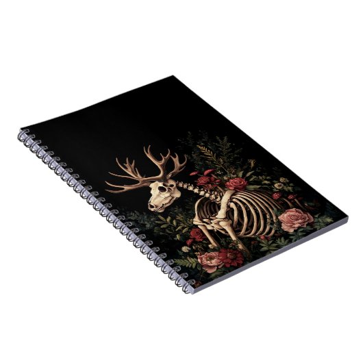 Gothic Floral Deer Skeleton Notitieboek (Rechterzijde)