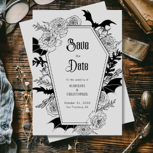Gothic Floral Grey Wedding Save the Date Kaart