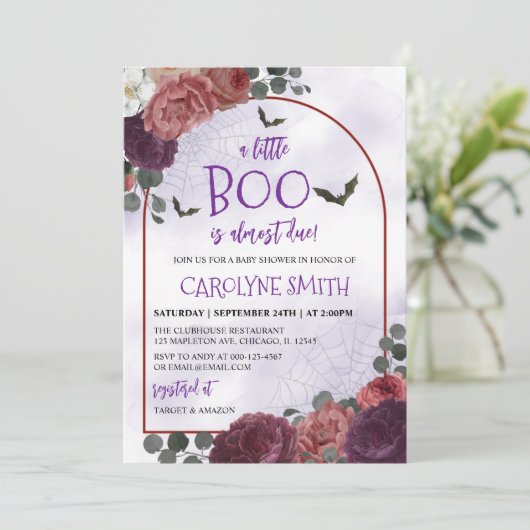 Gothic Floral Halloween Baby shower Invitation Kaart (Staand voorkant)