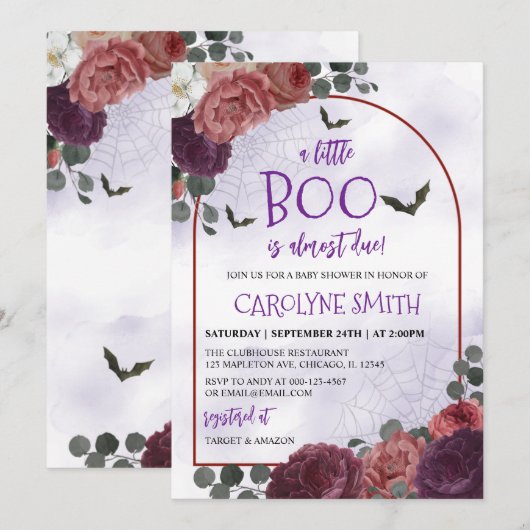 Gothic Floral Halloween Baby shower Invitation Kaart (Voorkant / Achterkant)