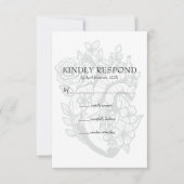Gothic Floral Heart Spooky White Wedding RSVP Card Kaartje (Voorkant)