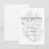 Gothic Floral Heart Spooky White Wedding RSVP Card Kaartje (Voorkant / Achterkant)