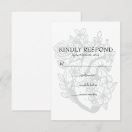 Gothic Floral Heart Spooky White Wedding RSVP Card Kaartje