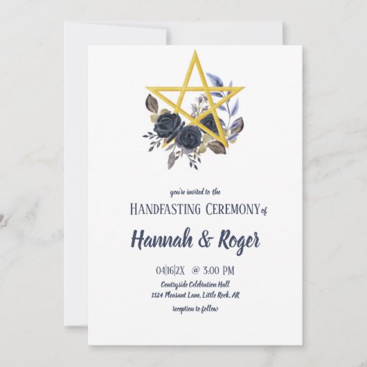 Gothic Floral Pentacle Pagan Handfasting Uitnodigi Kaart (Voorkant)