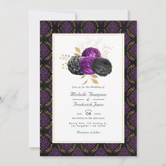  Gothic Floral QR Code RSVP Weddenschap Kaart (Voorkant)