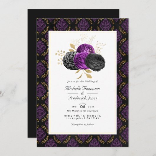  Gothic Floral QR Code RSVP Weddenschap Kaart (Voorkant / Achterkant)