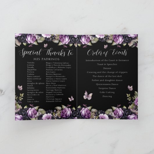 Gothic Floral Quinceanera Princess Padrinos Evenem Programma (Binnen)