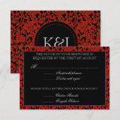 Gothic Floral Red & Black Damask RSVP Monogram (Voorkant / Achterkant)