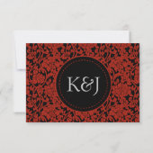 Gothic Floral Red & Black Damask RSVP Monogram Kaartje (Achterkant)