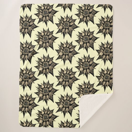 Gothic Floral Sepia Spiked Flower Pattern Sherpa Deken (Voorkant)