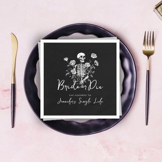 Gothic Floral Skeleton Bachelorette Party Servet