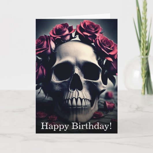 Gothic Floral Skull and Rozen Birthday Kaart (Voorkant)