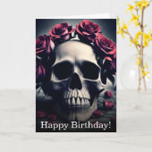 Gothic Floral Skull and Rozen Birthday Kaart (Gele Bloem)