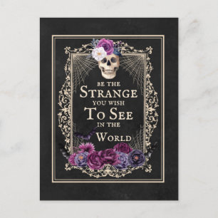 Gothic Floral Skull Bats Funny Quote Black Paars Briefkaart