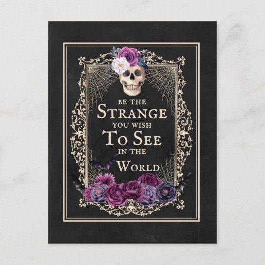 Gothic Floral Skull Bats Funny Quote Black Paars Briefkaart (Voorkant)