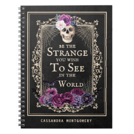Gothic Floral Skull  Black Persoonlijke naam Notitieboek