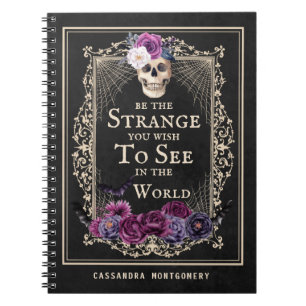 Gothic Floral Skull  Black Persoonlijke naam Notitieboek