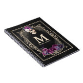 Gothic Floral Skull Custom Monogram & Name Black Notitieboek (Rechterzijde)