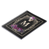 Gothic Floral Skull Custom Monogram & Name Black Notitieboek (Linkerzijde)
