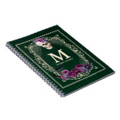 Gothic Floral Skull Custom Monogram & Name Green Notitieboek (Rechterzijde)