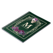 Gothic Floral Skull Custom Monogram & Name Green Notitieboek (Linkerzijde)