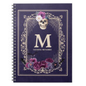 Gothic Floral Skull Custom Monogram & Name Navy Notitieboek (Voorkant)