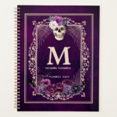 Gothic Floral Skull Custom Monogram & Name Paars Planner (Voorkant)