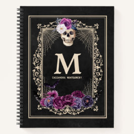 Gothic Floral Skull Custom Monogram & Name Sketch Notitieboek