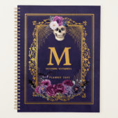 Gothic Floral Skull Dark Blue Custom Monogram Name Planner (Voorkant)