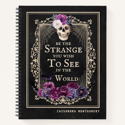 Gothic Floral Skull Funny Quote Persoonlijke naam Notitieboek (Voorkant)