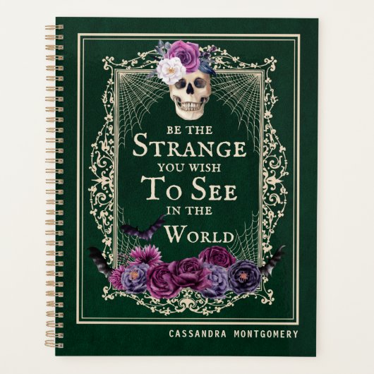 Gothic Floral Skull  Green Personalize Name Planner (Voorkant)