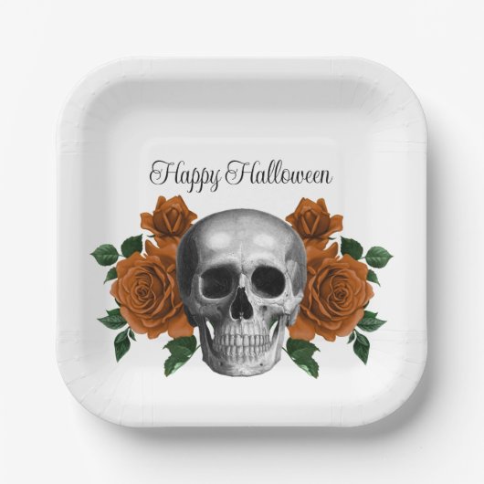 Gothic Floral Skull Halloween Papieren Bordje (Voorkant)