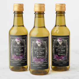 Gothic Floral Skull Halloween Personalize Name Wijn Etiket