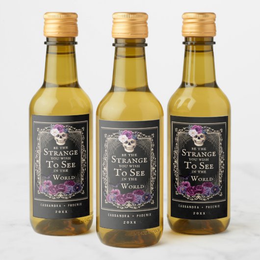 Gothic Floral Skull Halloween Personalize Name Wijn Etiket (Flessen)