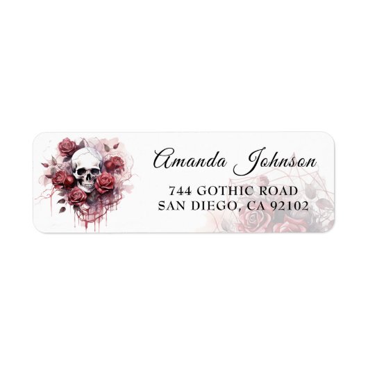 Gothic Floral Skull Halloween retour adres label (Voorkant)