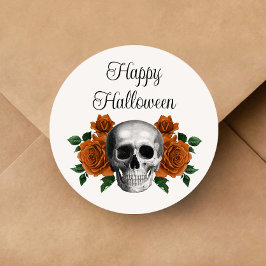 Gothic Floral Skull Halloween Ronde Sticker