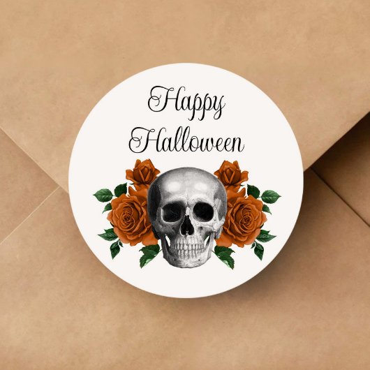 Gothic Floral Skull Halloween Ronde Sticker