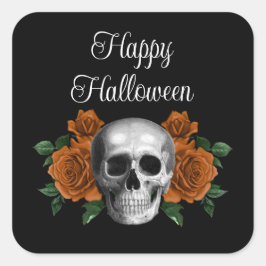 Gothic Floral Skull Halloween Vierkante Sticker
