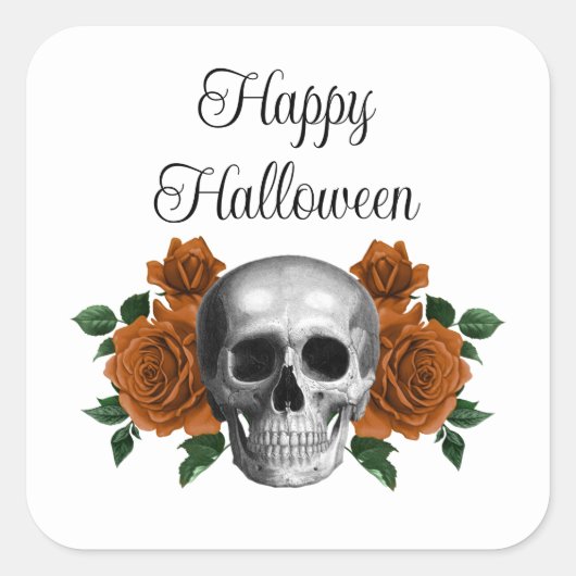 Gothic Floral Skull Halloween Vierkante Sticker (Voorkant)