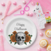 Gothic Floral Skull Happy Halloween Papieren Bordje (Feest)