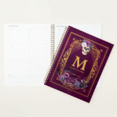Gothic Floral Skull Magenta Custom Monogram Name Planner (Display)