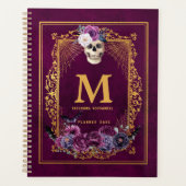 Gothic Floral Skull Magenta Custom Monogram Name Planner (Voorkant)