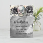 Gothic Floral Skull & Peony Handfasting Kaart (Staand voorkant)