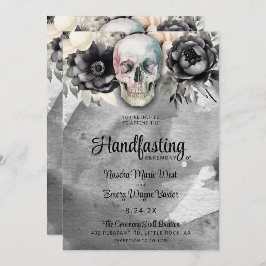 Gothic Floral Skull & Peony Handfasting Kaart (Voorkant / Achterkant)