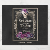 Gothic Floral Skull Personalize Name Halloween Bier Etiket (Enkel label)