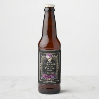 Gothic Floral Skull Personalize Name Halloween Bier Etiket